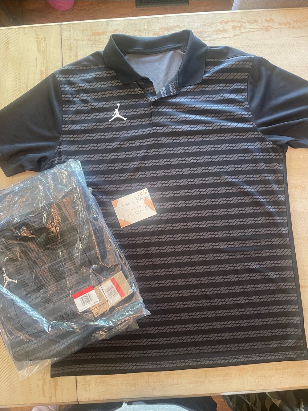 Jordan Black & Gray Striped Polo Shirt